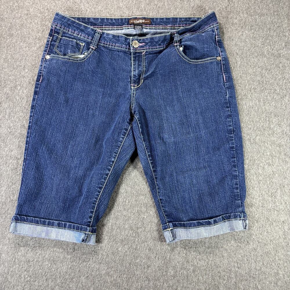 Southpole Shorts Jeans Womens 20 Blue Denim Bermuda Cuffed Embellished Pockets